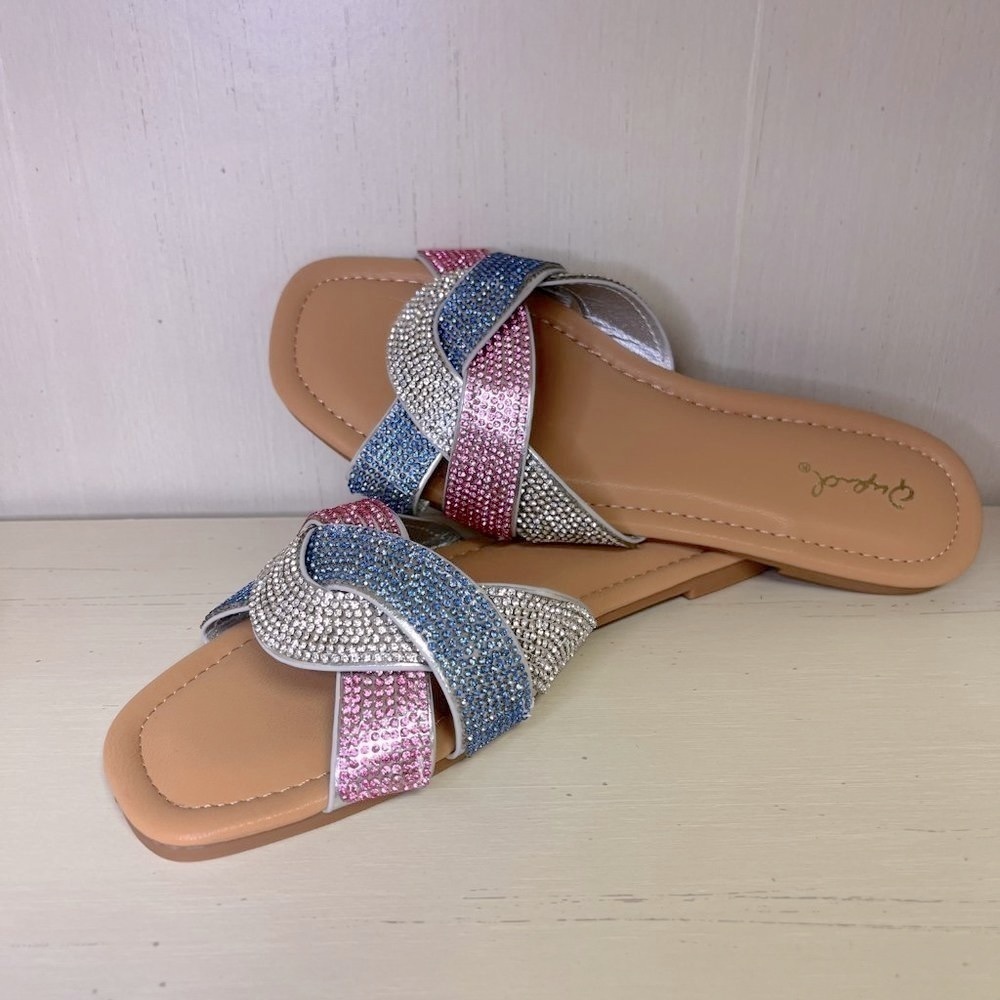 QUPID Pink & Blues Rhinestone Knot Sandal